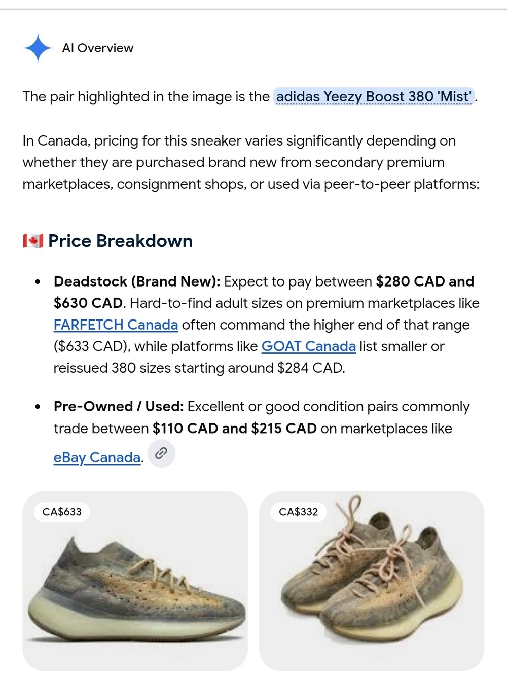 adidas Youth Yeezy Boost 380 Mist Beige/Tan Sneakers